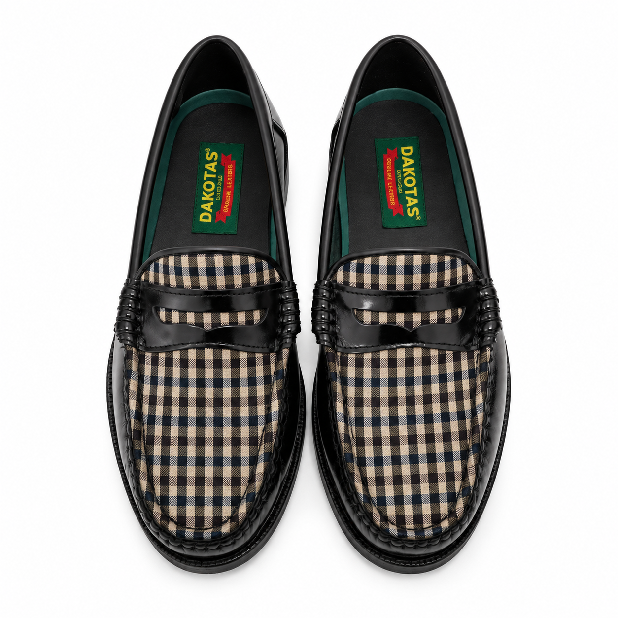 Dakotas Hugh Hi-Shine Moccasins – Black Check Detail - Image 4